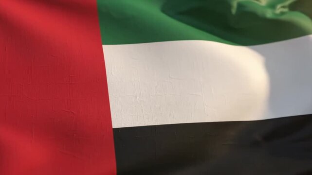 United Arab Emirates Flag Flowing in Wind Close Up