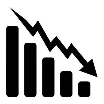 Declining Bar Chart Icon with Arrow Downward Concept for Financial Crisis, Business Loss, Recession, and Stock Market Crash