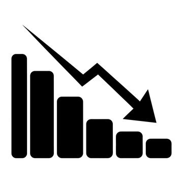 Declining Bar Chart Icon with Arrow Downward Concept for Financial Crisis, Business Loss, Recession, and Stock Market Crash