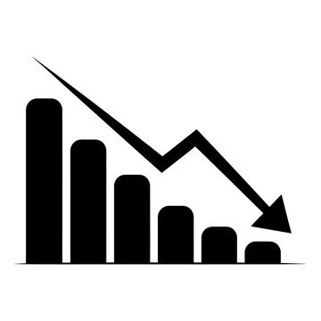 Declining Bar Chart Icon with Arrow Downward Concept for Financial Crisis, Business Loss, Recession, and Stock Market Crash