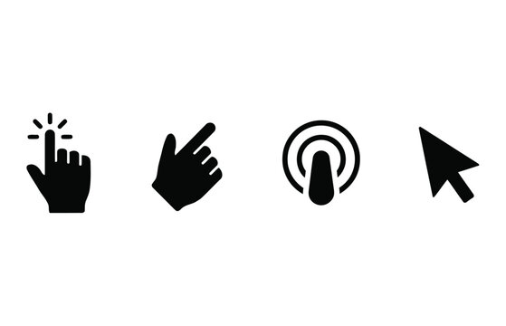 Cursor vector icon set black mouse click finger pointer