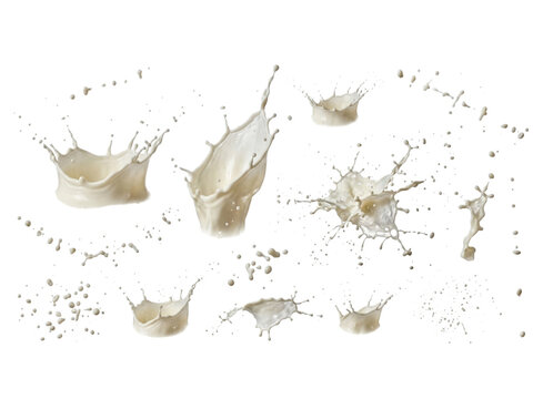 Set of liquid water splashes with green paint drops isolated for creative graphic design