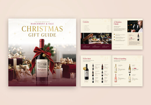 Square Christmas Gift Guide Template, Luxury Wine Catalog & Retail Brochure for Holiday Shopping, Wine Shops & Wineries