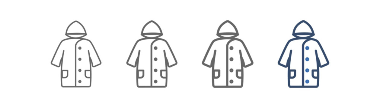 Outline icon set featuring raincoat designs.