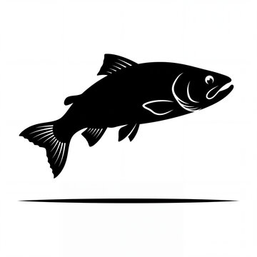 Black salmon fish silhouette jumping on white background