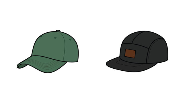 Collection of two baseball caps and a flat top hat, various styles