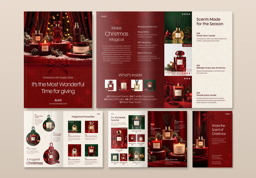Christmas Gift Guide Catalog Template, Luxury Retail Brochure & Holiday Shopping Lookbook for Beauty and Cosmetics
