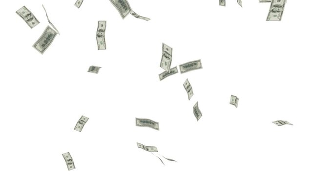 One Hundred Dollar Banknotes Explosion with Realistic Falling Cash, Flying Currency and Money Rain White Screen, Dynamic Financial Motion Graphic for Business, Finance, Investment and Wealth Concepts 