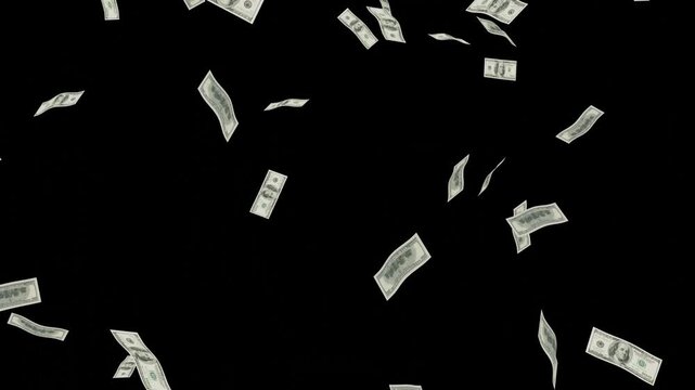 One Hundred Dollar Banknotes Explosion with Realistic Falling Cash, Flying Currency and Money Rain Black Screen, Dynamic Financial Motion Graphic for Business, Finance, Investment and Wealth Concepts 