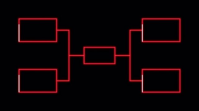 Red neon tournament bracket diagram with glowing lines on a Transparent background for sports events