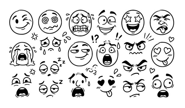 Funny Cartoon Facial Expressions Eyes Doodle Vector Collection