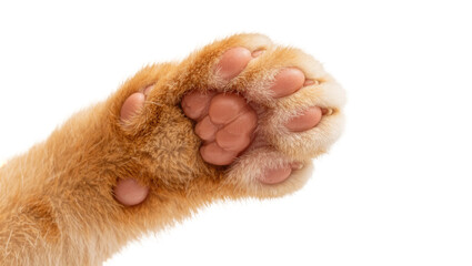 Ginger cat paw with pink pads and fur, isolated on transparent background © aonix