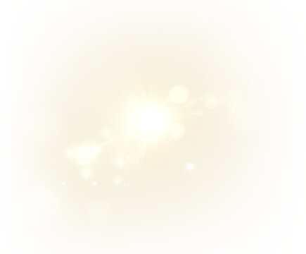 Soft warm lens flare and bokeh glow. Golden circular light effect overlay PNG