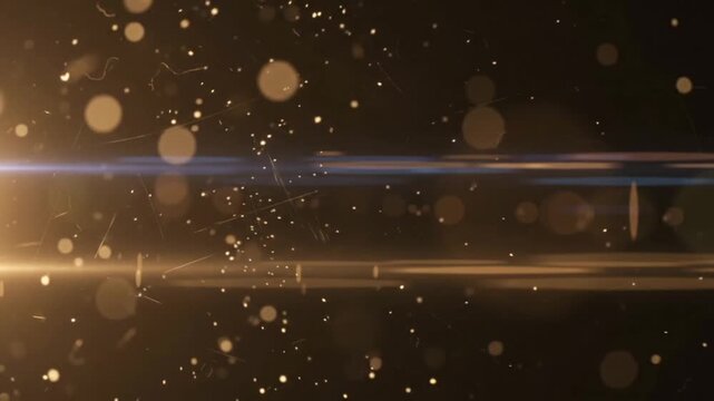 Anamorphic Lens Flare Overlay with Micro Scratches, Floating Dust Motes and Golden Bokeh for Cinematic Movie Effect, Seamless Loop 4K