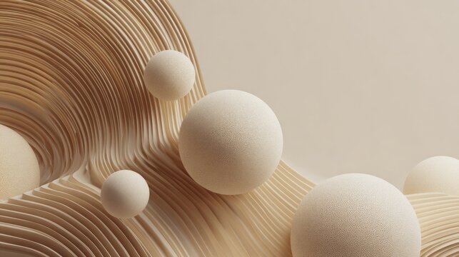 Abstract layered wood and spheres