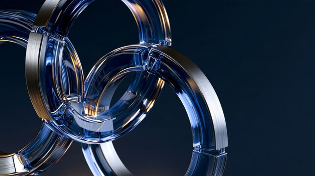 Blue transparent rings interlocking in 3d design