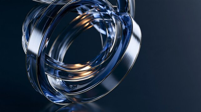 Blue metallic rings interwoven abstract technology background