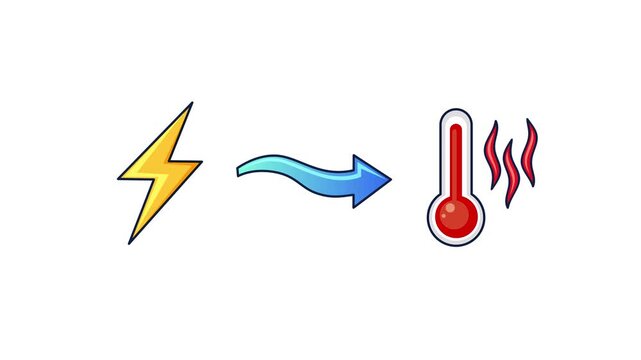 Animation of Electric Energy Converting to Heat with Thermometer Icon