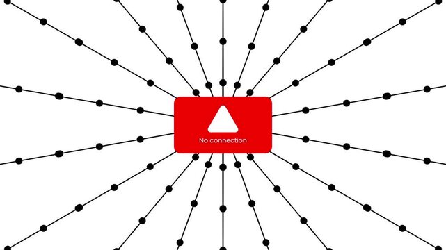 No connection alert box with radiating dashed lines animation isolated on white background