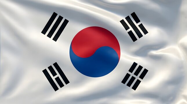 Waving flag of south korea with silk texture