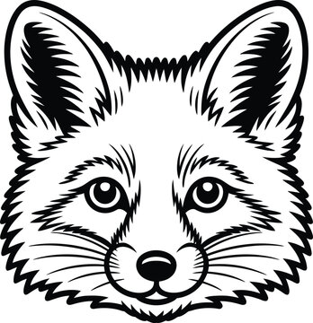 Stylized fox head portrait line art illustration for creative graphic projects with fox face animal portrait black and white wild animal vector illustration cartoon fox