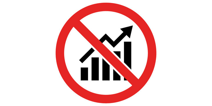 Red prohibition sign over black growth chart and upward arrow symbol.