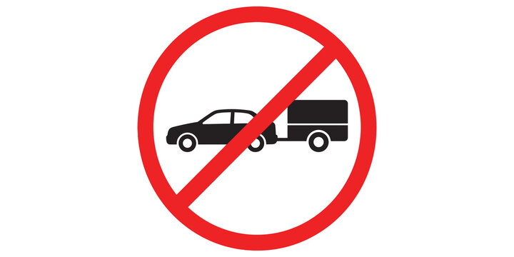 No car with trailer allowed road sign icon on transparent background.