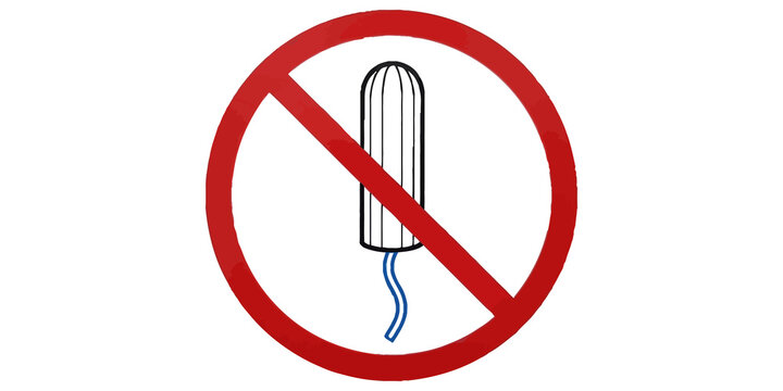 Do not flush tampons sign representing restricted items in plumbing.