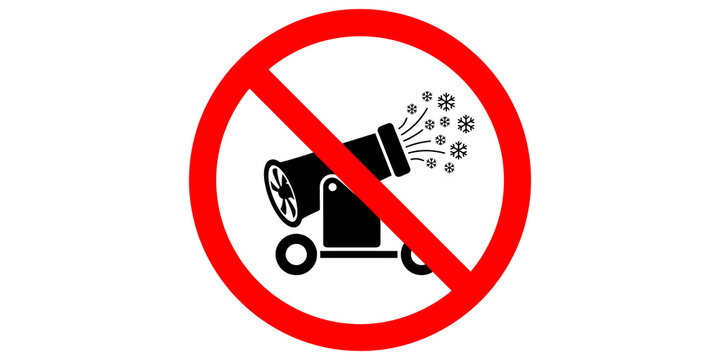 No snow cannon allowed winter season sign with prohibition circle icon.