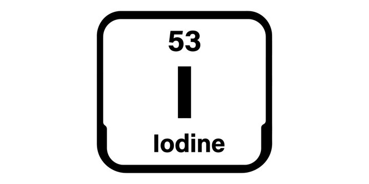 Iodine chemical element square icon black periodic table symbol sign.
