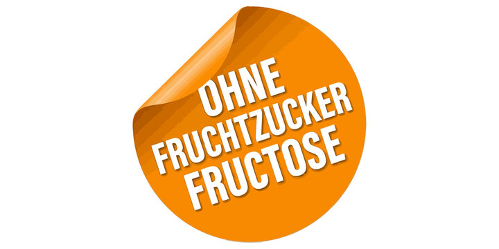 Orange dietary sticker indicating fructose free and fruit sugar free.
