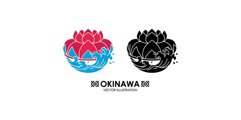 Okinawa crest with lotus and waves vector illustration. © huzaifa