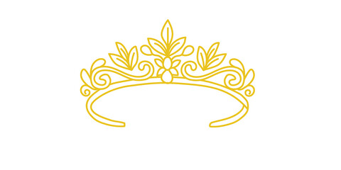 A delicate gold tiara line art illustration isolated on transparent background © MSTLATIFA
