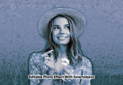Vintage Blue Photo Effect With Hand Drawn Portrait Treatment