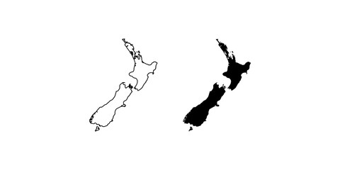 New Zealand map silhouette icons for geography and travel destinations. © huzaifa