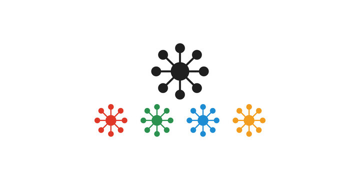 Central network distribution hub icon with multicolored nodal paths.