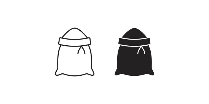 Sack of grain outline and solid icon for agriculture and food storage.