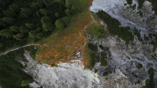 An intense look at the precarious summit area of trupejevo poldne peak from directly above.