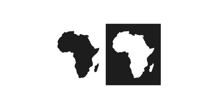 Africa continent black silhouette and stencil cutout on transparent.