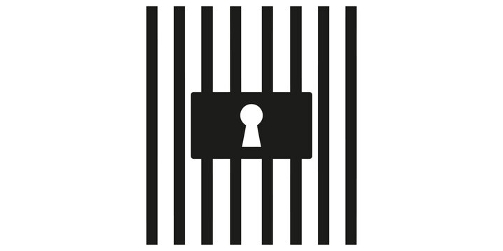 Prison bars with keyhole symbol jail concept black isolated on transparent.