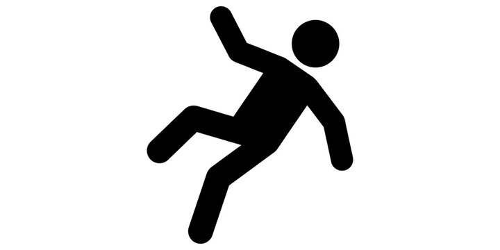 Falling person stick figure icon black silhouette safety sign design.