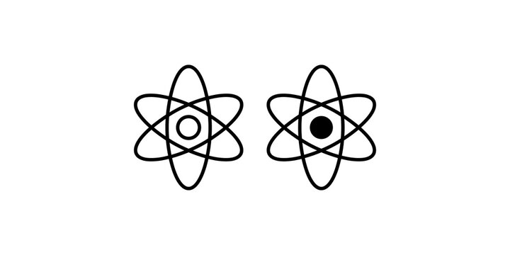 Science atom icons with black outline for physics and chemistry education UI.