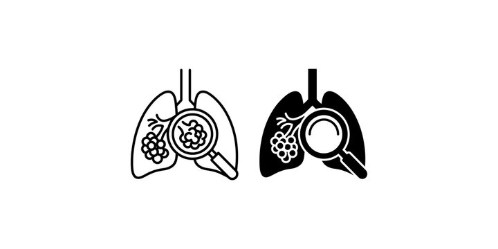 lungs icon black magnifying glass diseased respiratory organ design.