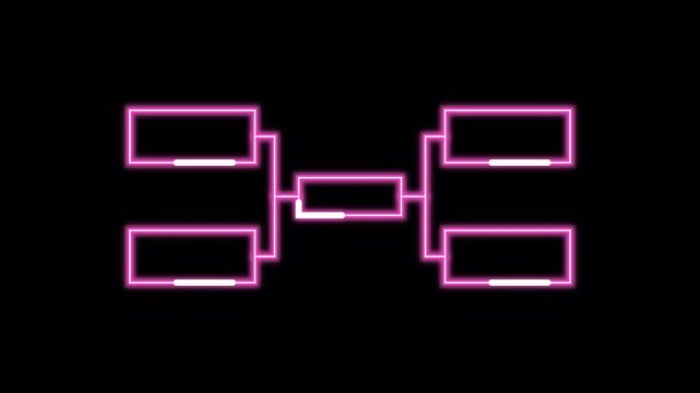 Neon pink tournament bracket graphic with glowing lines on a Transparent  background for sports events