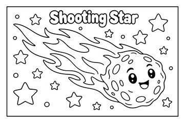 Shooting star coloring page with cute kawaii meteor and bright twinkling stars outline illustration © Hokyubi