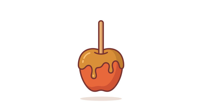 Vector illustration of a sweet caramel apple on a wooden stick, isolated flat design icon for confectionery and treats