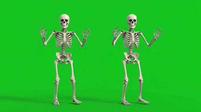 Halloween skeleton green screen walking terrified scary horror spooky bone death creepy undead ghost spirit monster night shadow fear panic terror