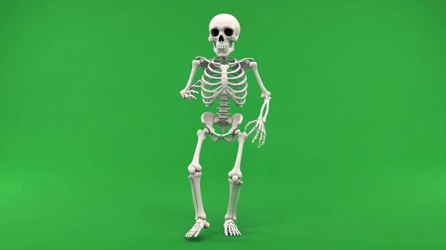 Skeleton halloween green screen scary spooky bone death human skull grim creepy horror character isolated funny graphic design undead dancing anatomy