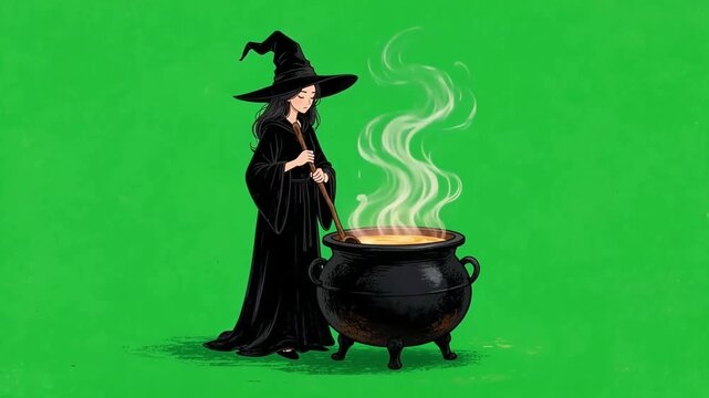 Halloween green screen witch cauldron magic potion spell mystical fantasy spooky wizard craft smoke dark gothic wicked happy mystery supernatural