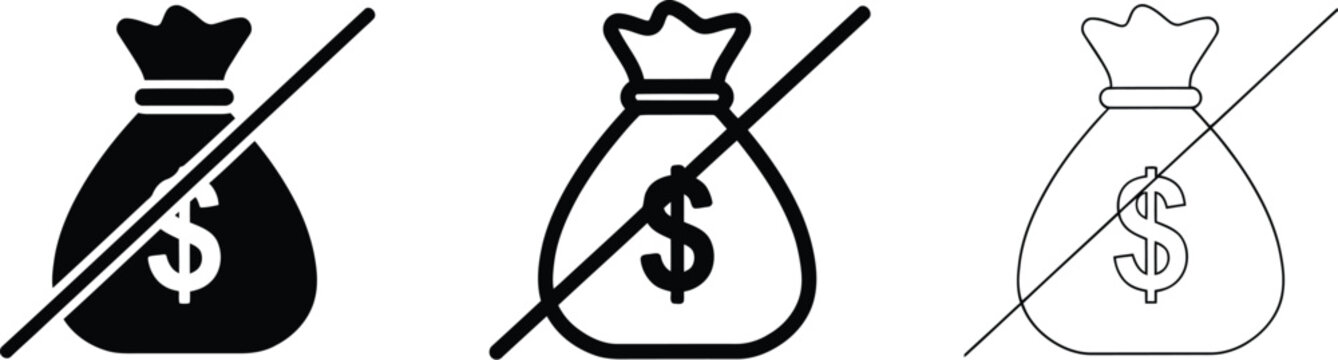 No Money and Budget Restriction Icon featuring Prohibited Currency Symbols for Finance, Spending, Savings, and Financial Control